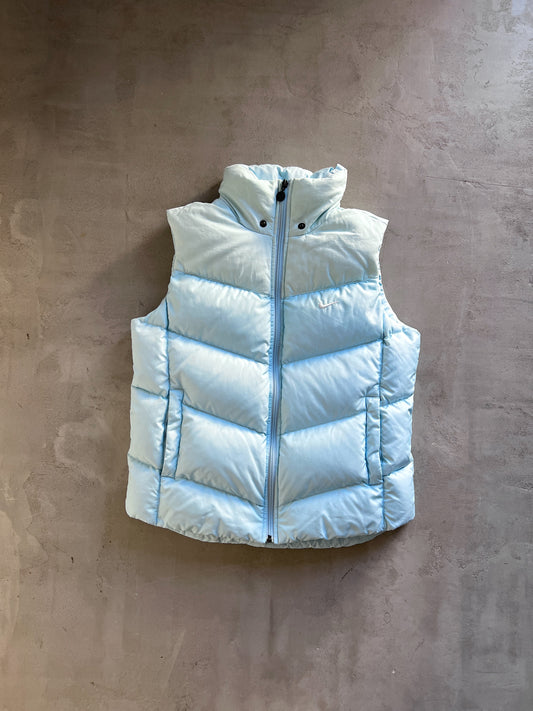 BABY BLUE NIKE PUFFER VEST - 2000S - WOMENS M