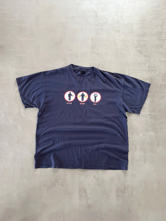 FADED NAVY BEER TEE - 1990S - XL