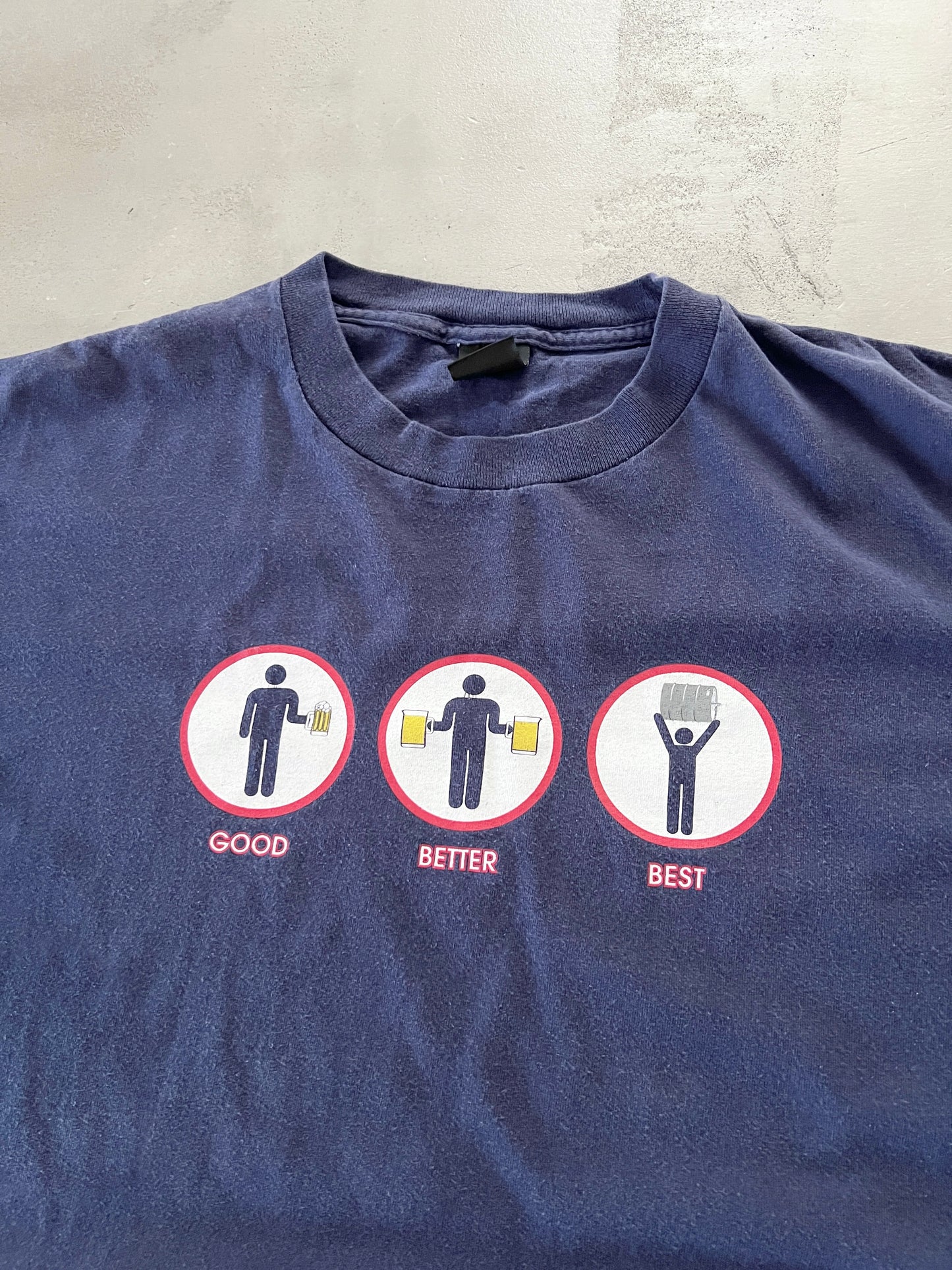 FADED NAVY BEER TEE - 1990S - XL