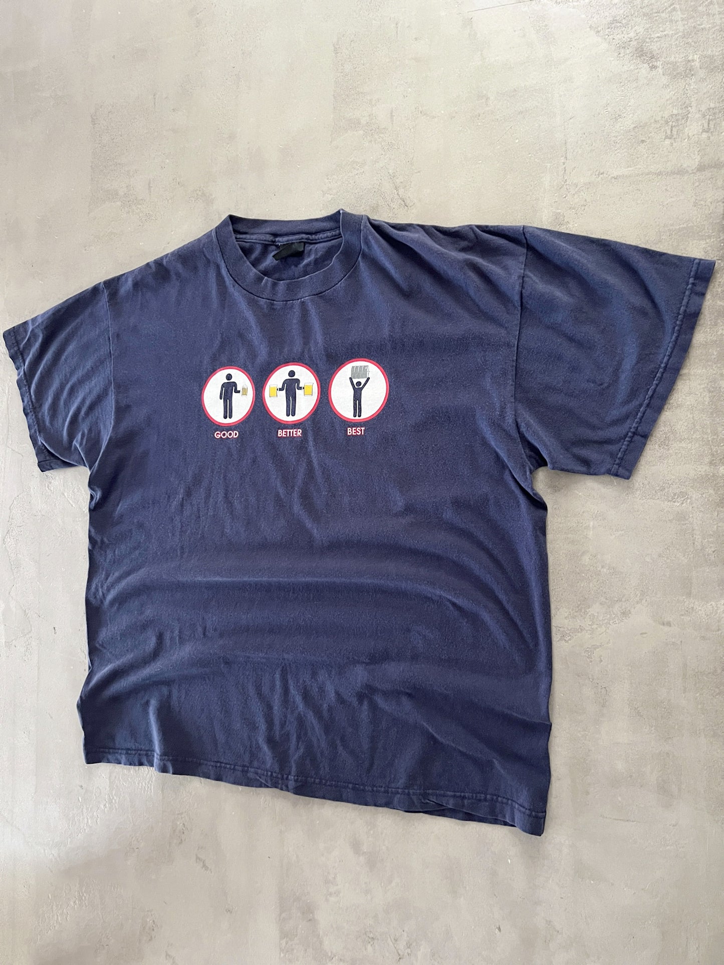 FADED NAVY BEER TEE - 1990S - XL