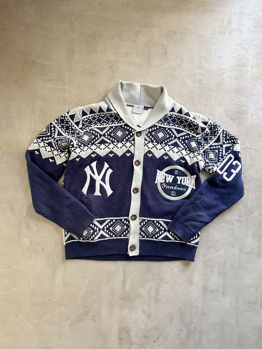 NAVY YANKEES CARDIGAN JACKET - 1990S - XL