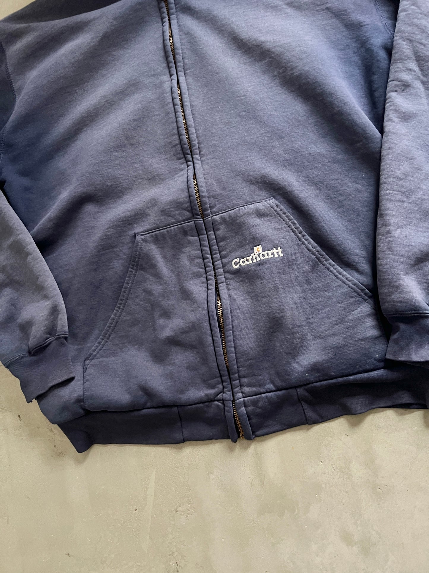 FADED NAVY CARHARTT ZIP UP HOODIE - 1990S - XXL