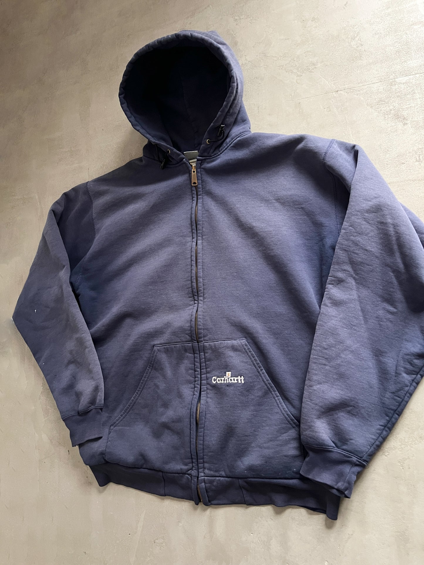 FADED NAVY CARHARTT ZIP UP HOODIE - 1990S - XXL