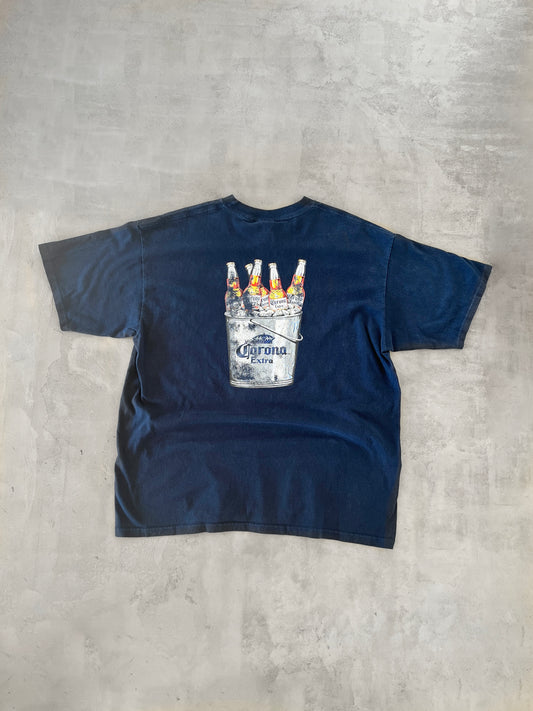 NAVY CORONA BEER TEE - 1990S - XL/L