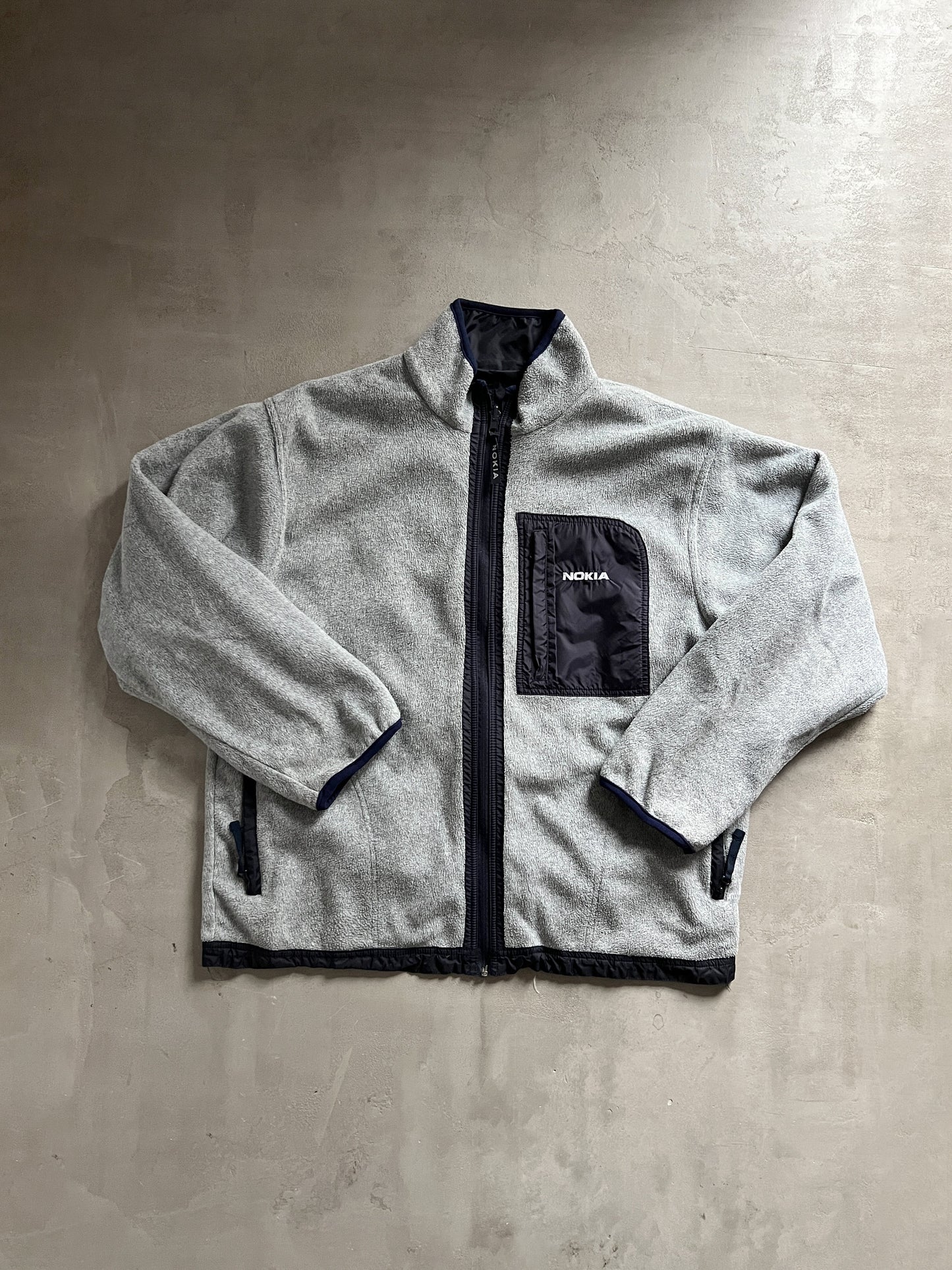 GREY/NAVY NOKIA 2 SIDE FLEECE JACKET - 2000S - XL/XXL
