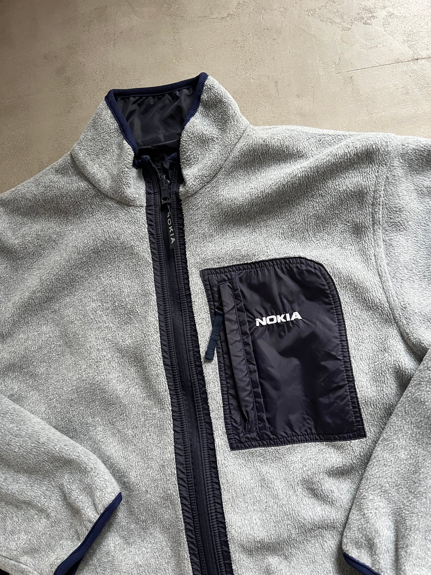 GREY/NAVY NOKIA 2 SIDE FLEECE JACKET - 2000S - XL/XXL