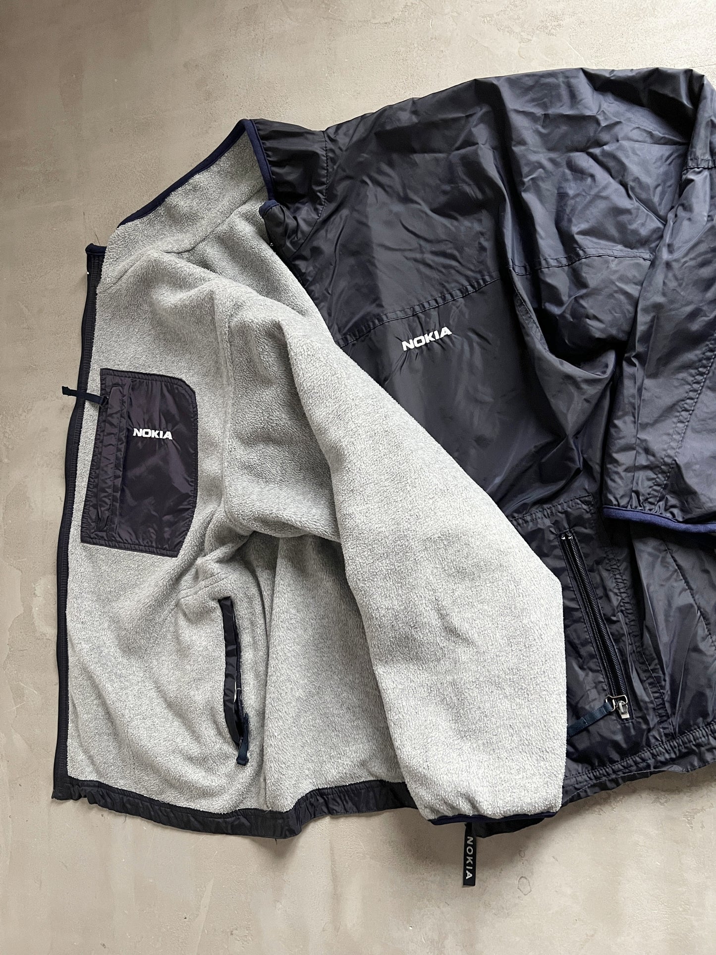 GREY/NAVY NOKIA 2 SIDE FLEECE JACKET - 2000S - XL/XXL
