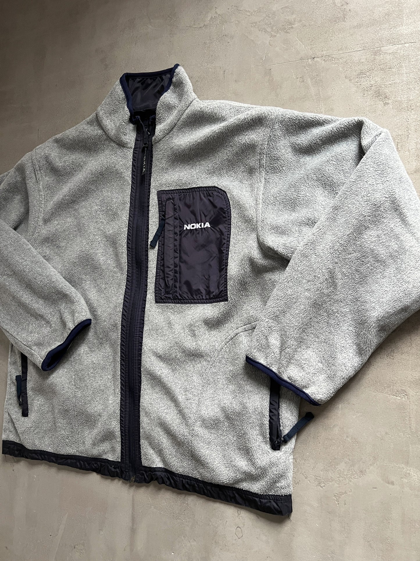 GREY/NAVY NOKIA 2 SIDE FLEECE JACKET - 2000S - XL/XXL