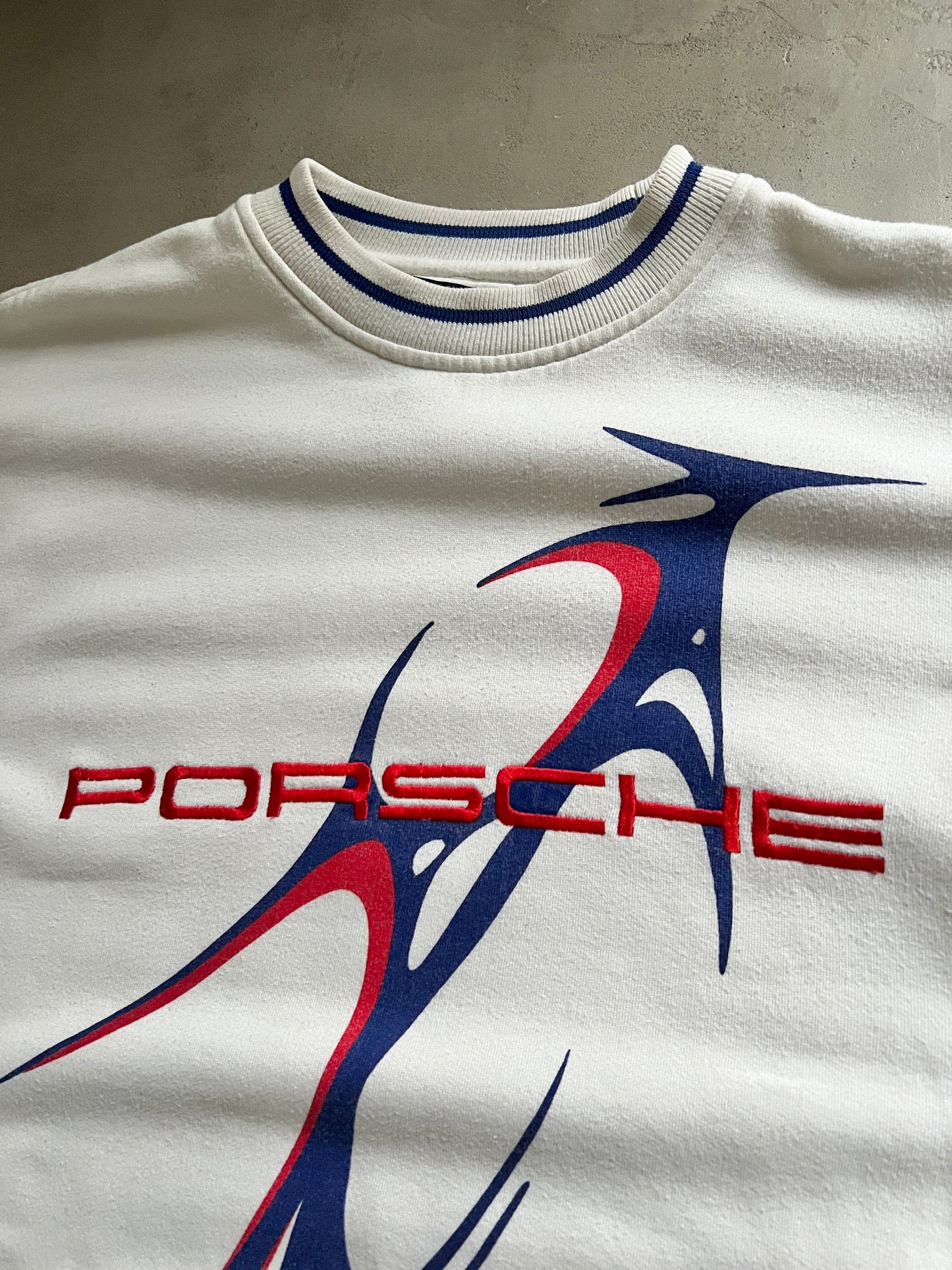 CREME WHITE PORSCHE SWEATER - 1990S - L/XL