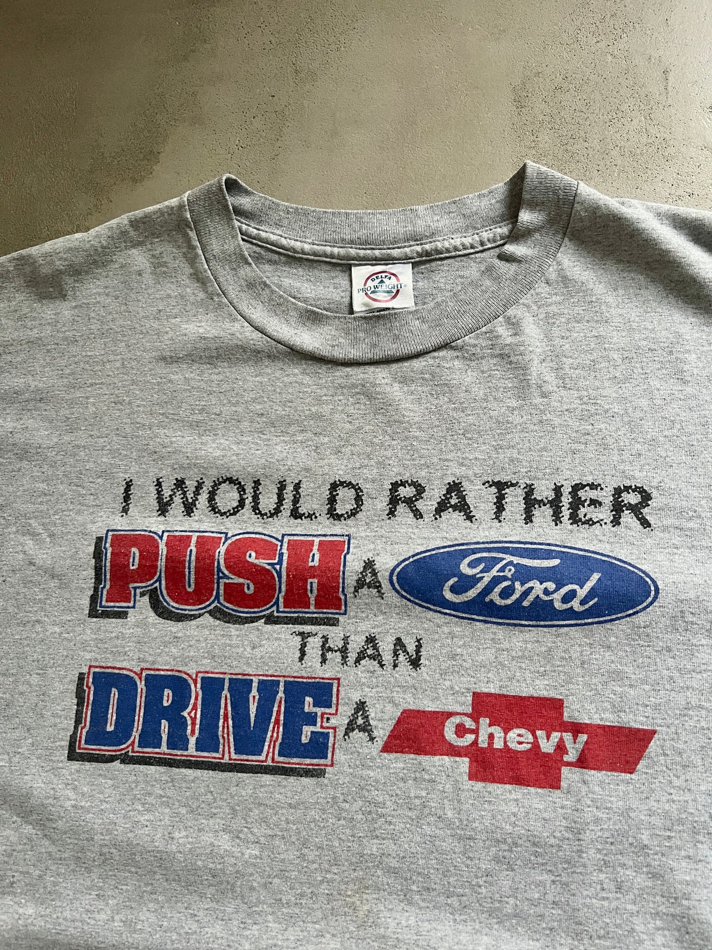 GREY FORD X CHEVY TEE - 1990S - L