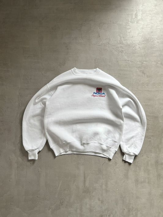 WHITE NOKIA SWEATER - 1990S - M/L
