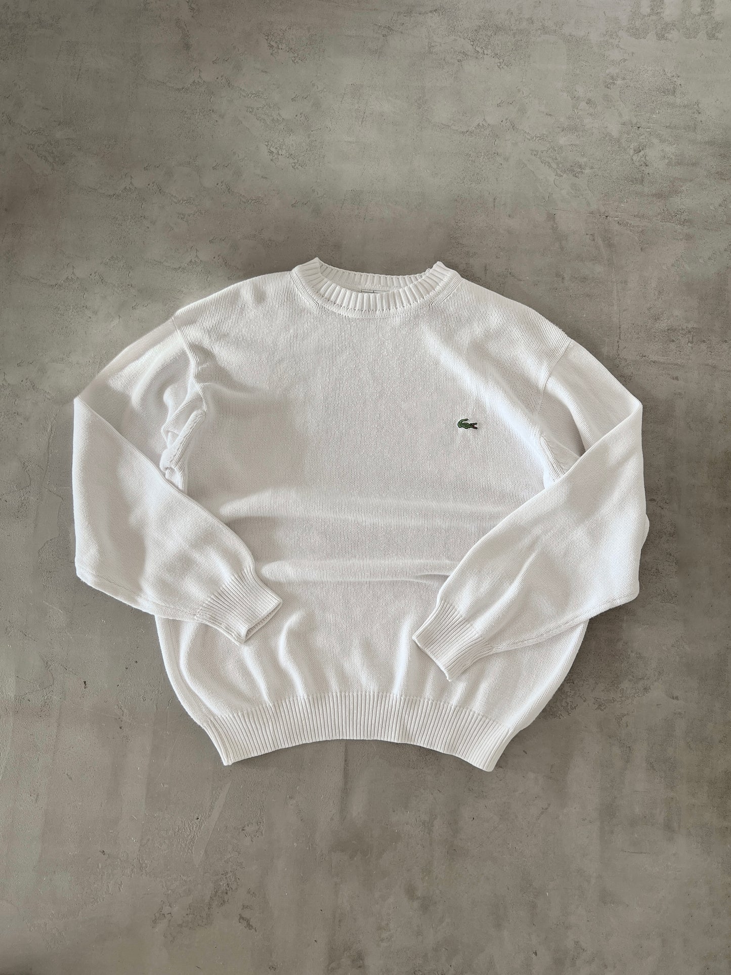 WHITE LACOSTE KNIT SWEATER - 2000S - XL/L