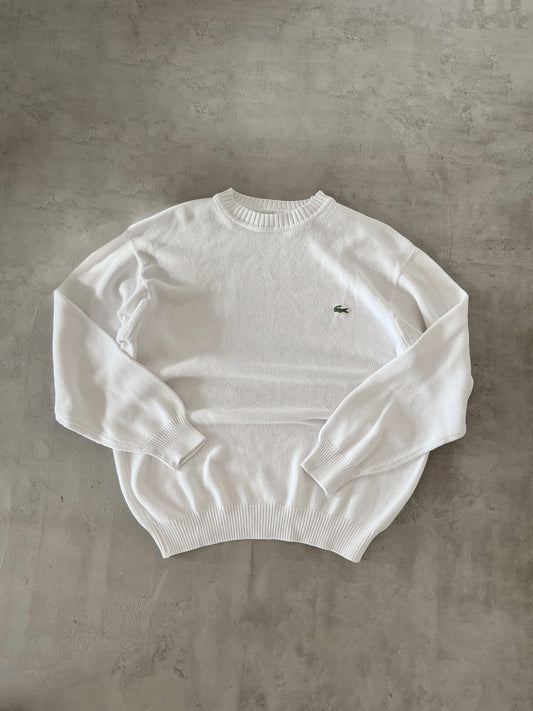 WHITE LACOSTE KNIT SWEATER - 2000S - XL/L