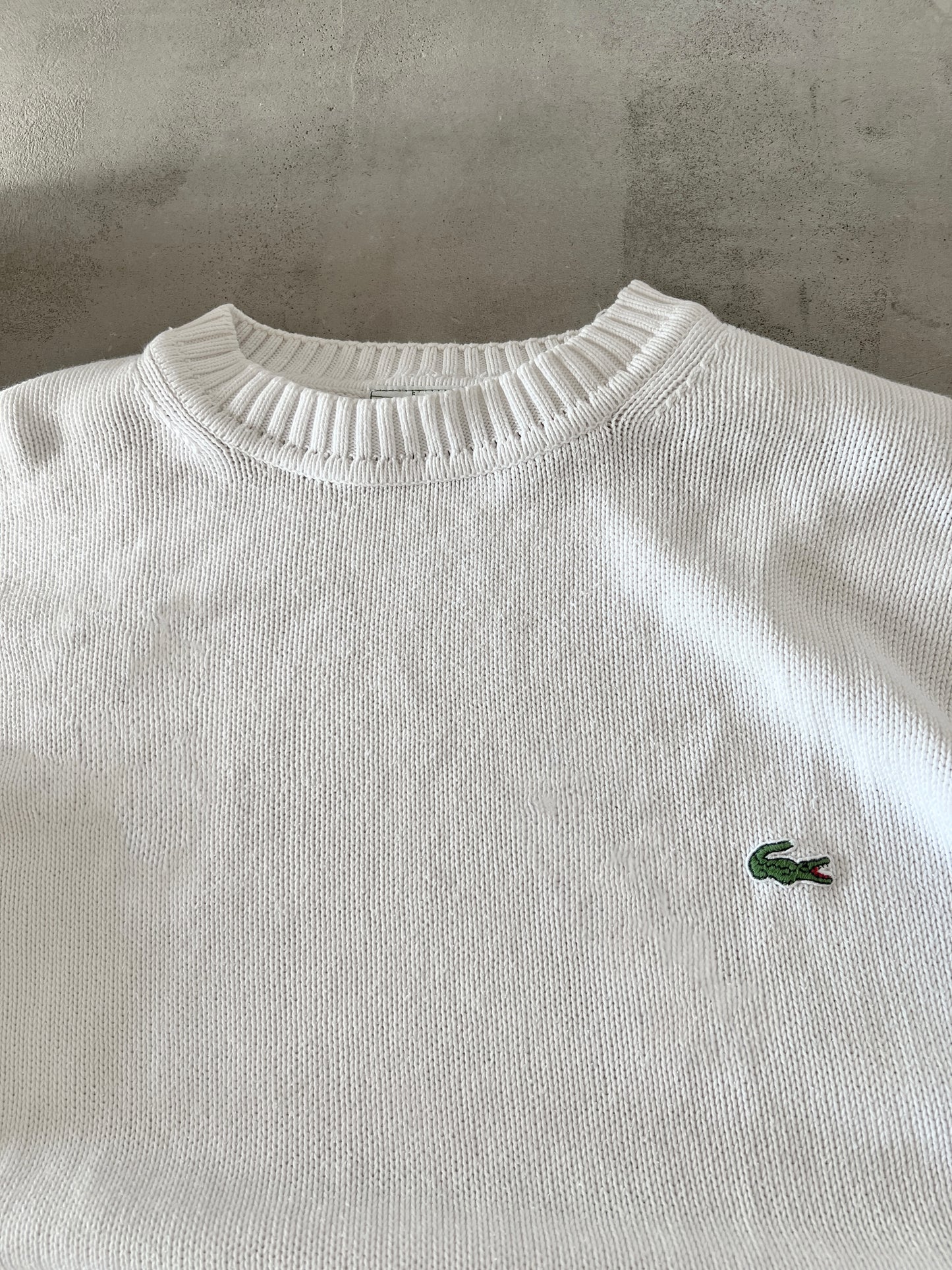 WHITE LACOSTE KNIT SWEATER - 2000S - XL/L