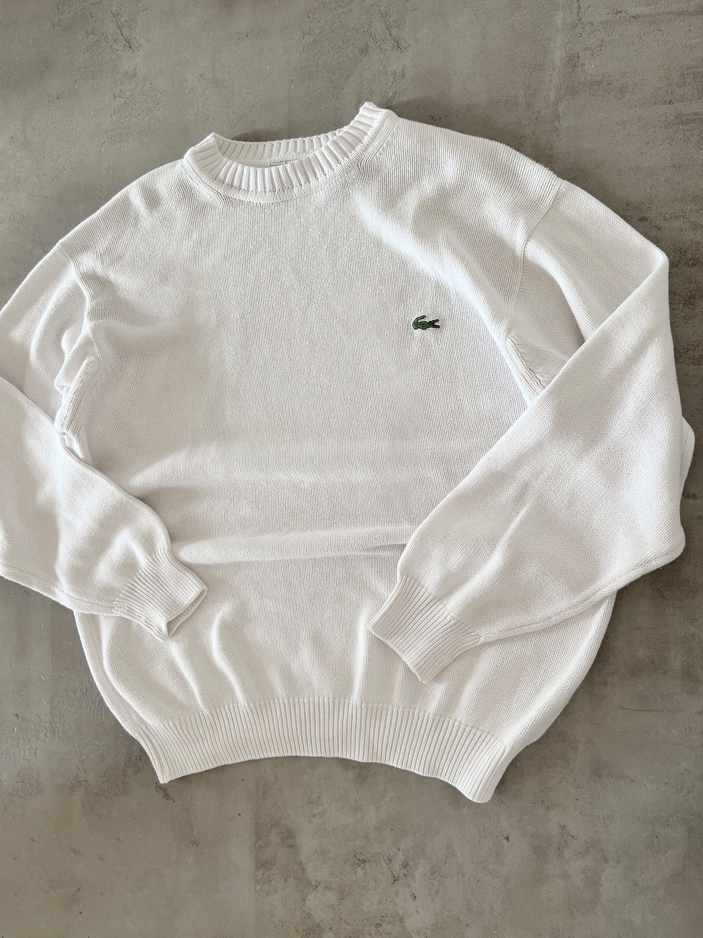 WHITE LACOSTE KNIT SWEATER - 2000S - XL/L