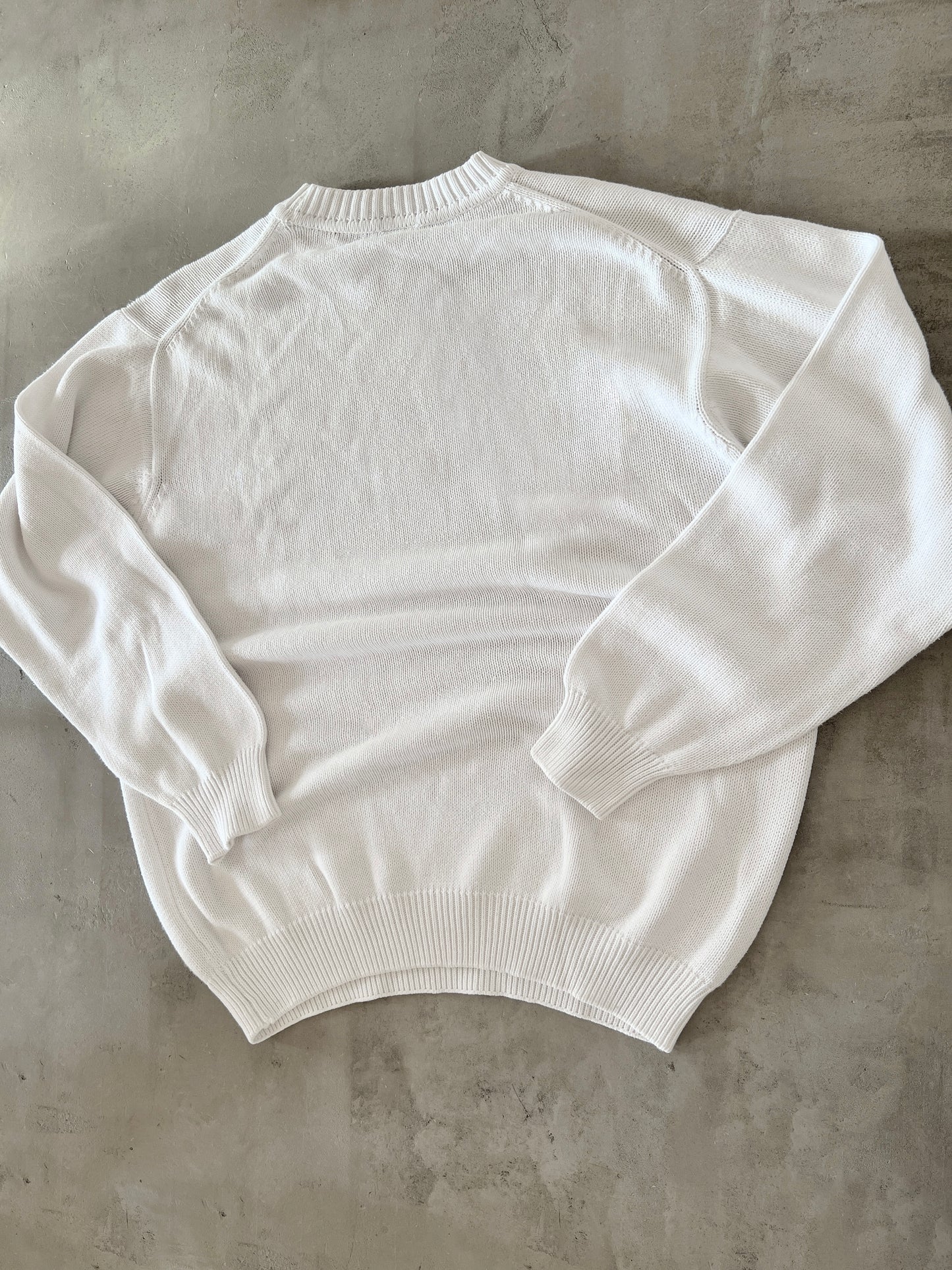 WHITE LACOSTE KNIT SWEATER - 2000S - XL/L