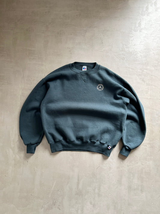 DARK TEAL MERCEDES BENZ RUSSELL SWEATER - 1990S - L/M