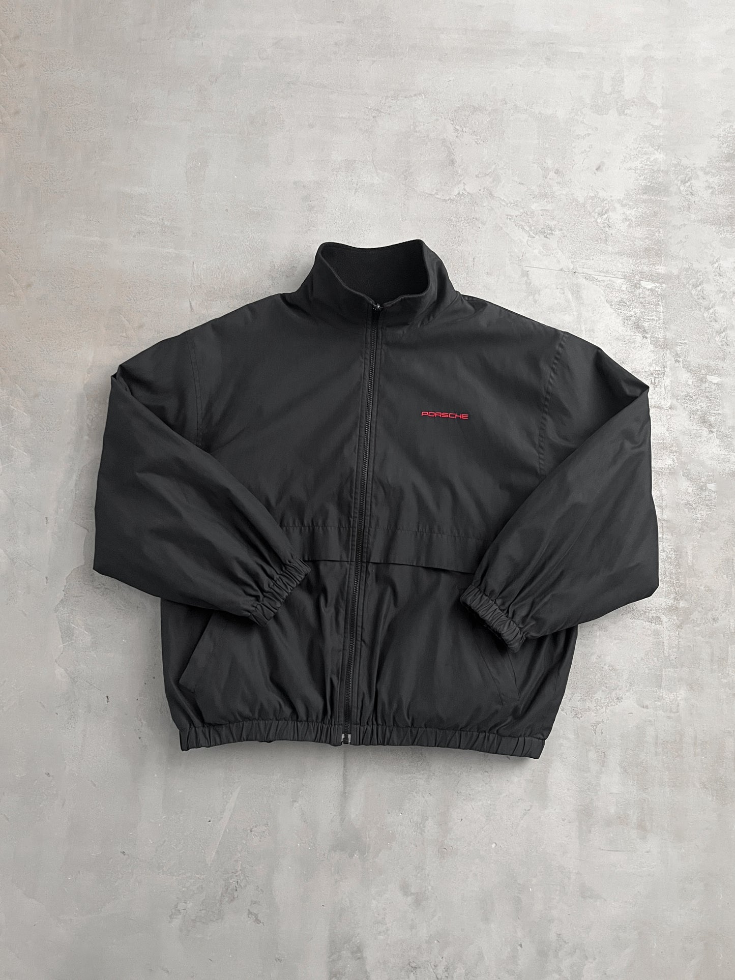 BLACK PORSCHE 2 SIDE REVERSIBLE JACKET - 1990S - L/XL