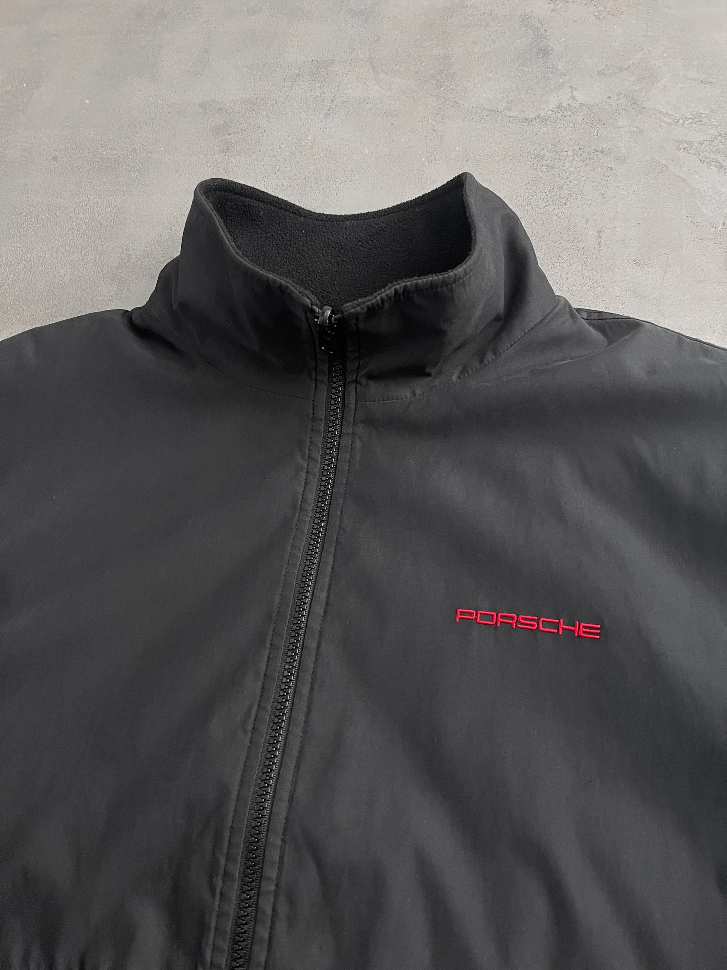 BLACK PORSCHE 2 SIDE REVERSIBLE JACKET - 1990S - L/XL