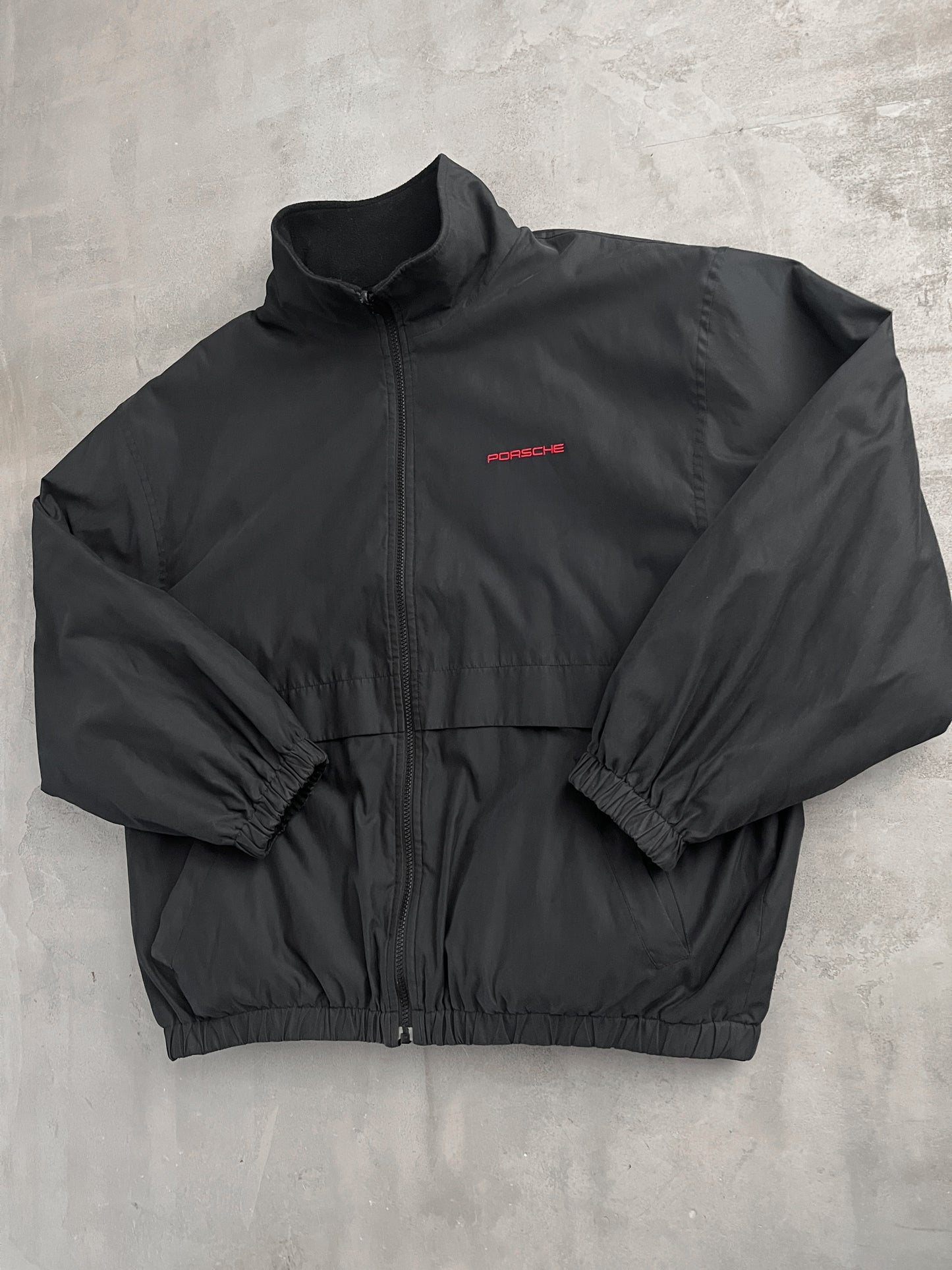 BLACK PORSCHE 2 SIDE REVERSIBLE JACKET - 1990S - L/XL