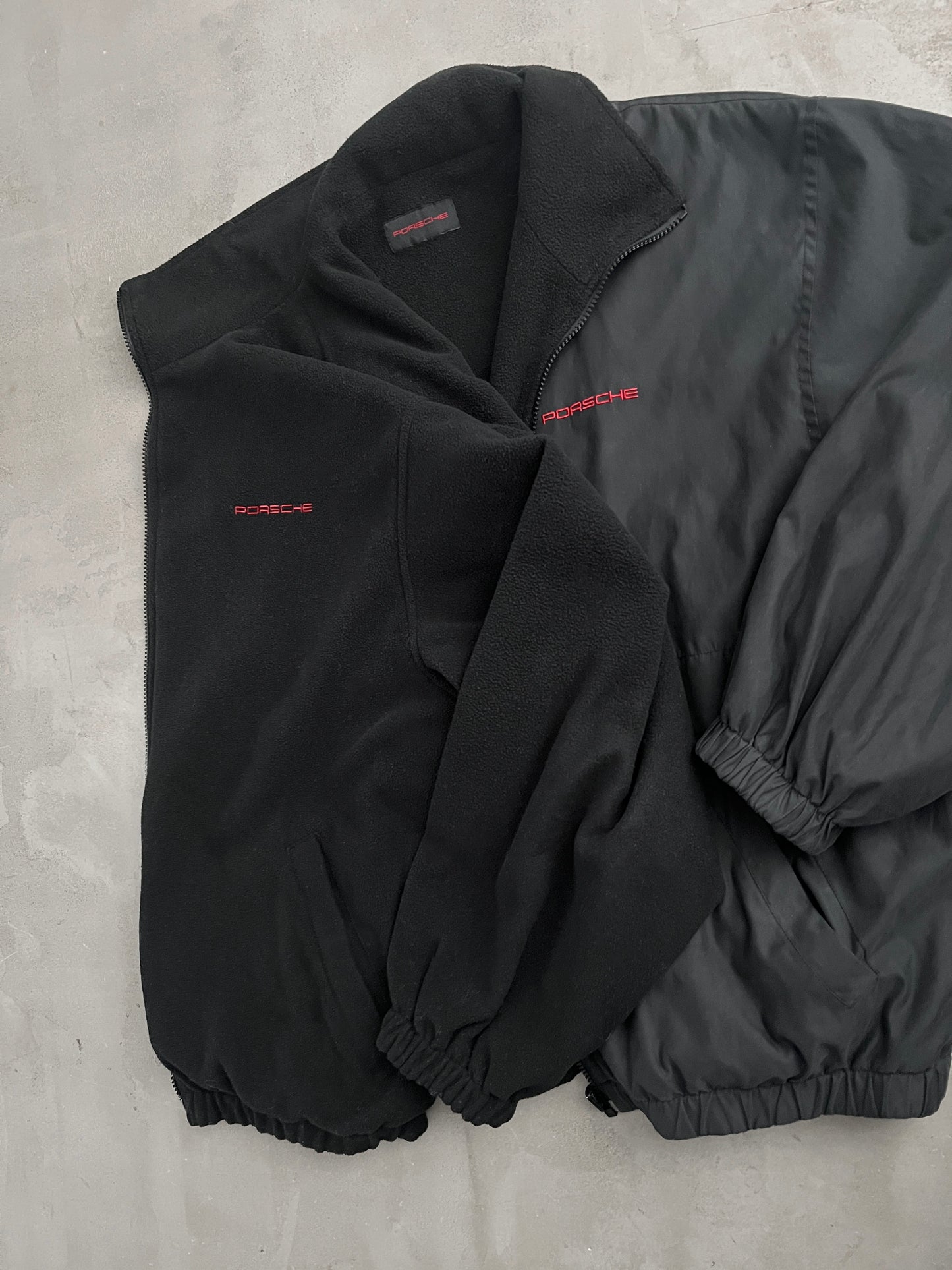 BLACK PORSCHE 2 SIDE REVERSIBLE JACKET - 1990S - L/XL