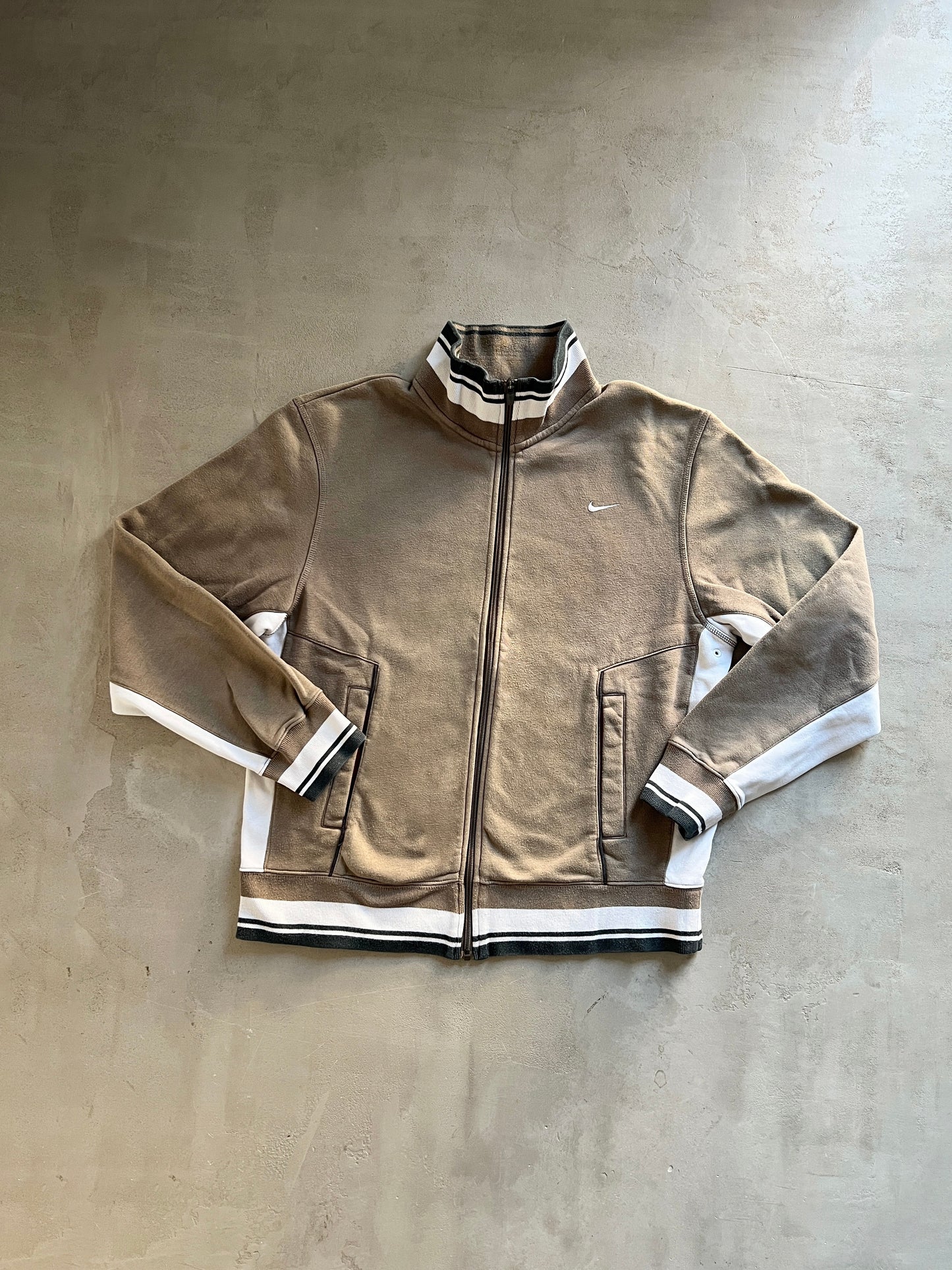 BEIGE/WHITE NIKE TRACK JACKET - 2000S - M