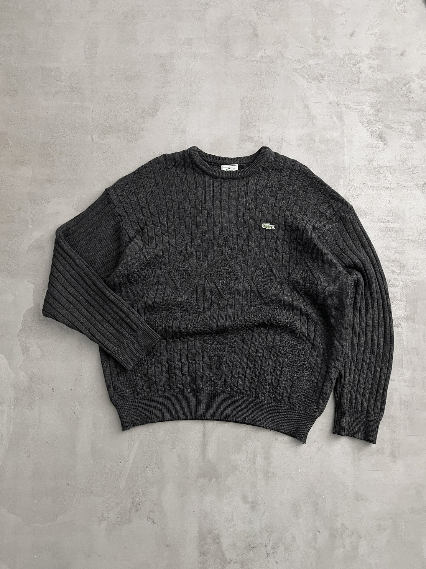 GREY LACOSTE KNIT SWEATER - 2000S - L