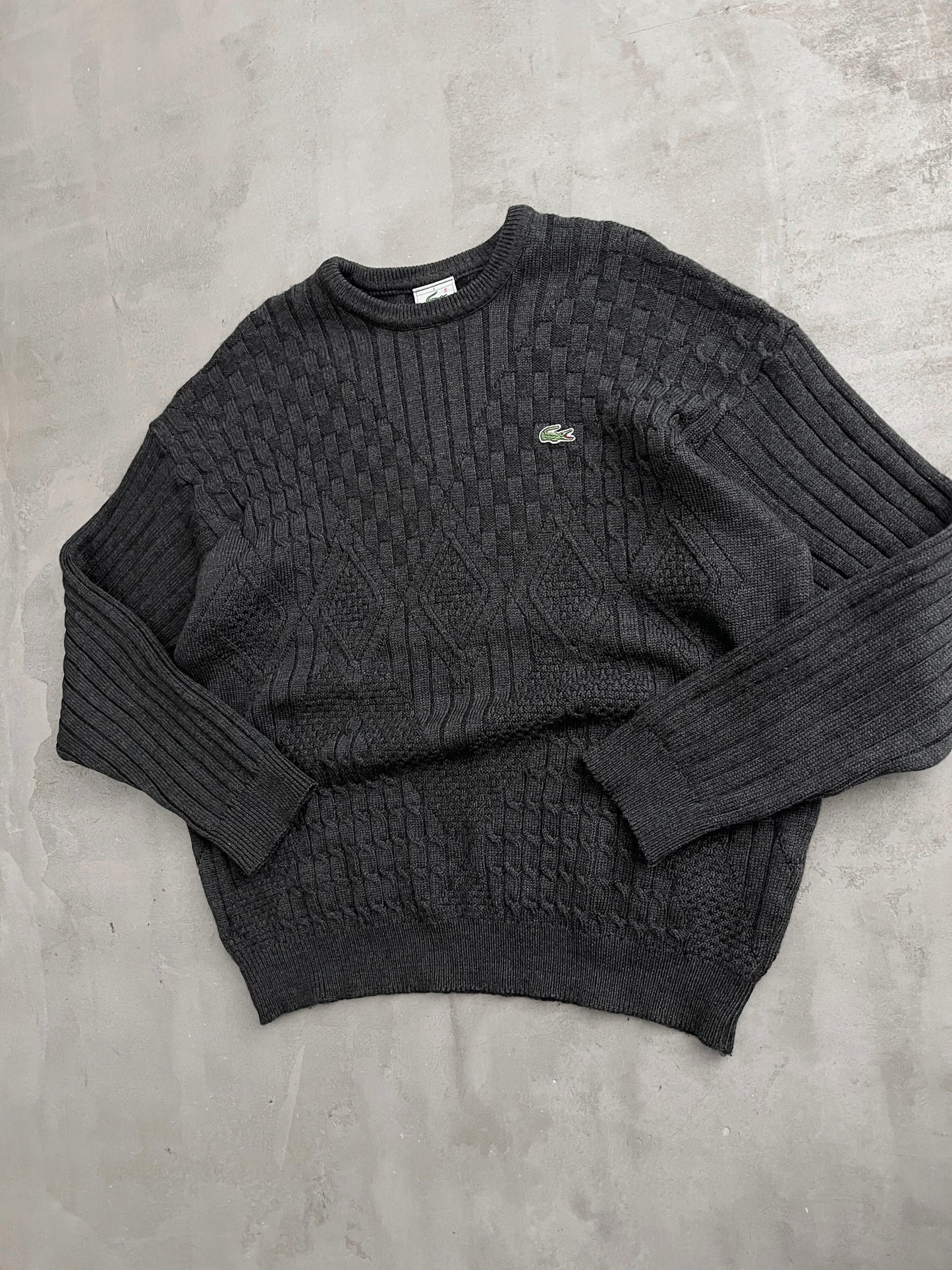 GREY LACOSTE KNIT SWEATER - 2000S - L