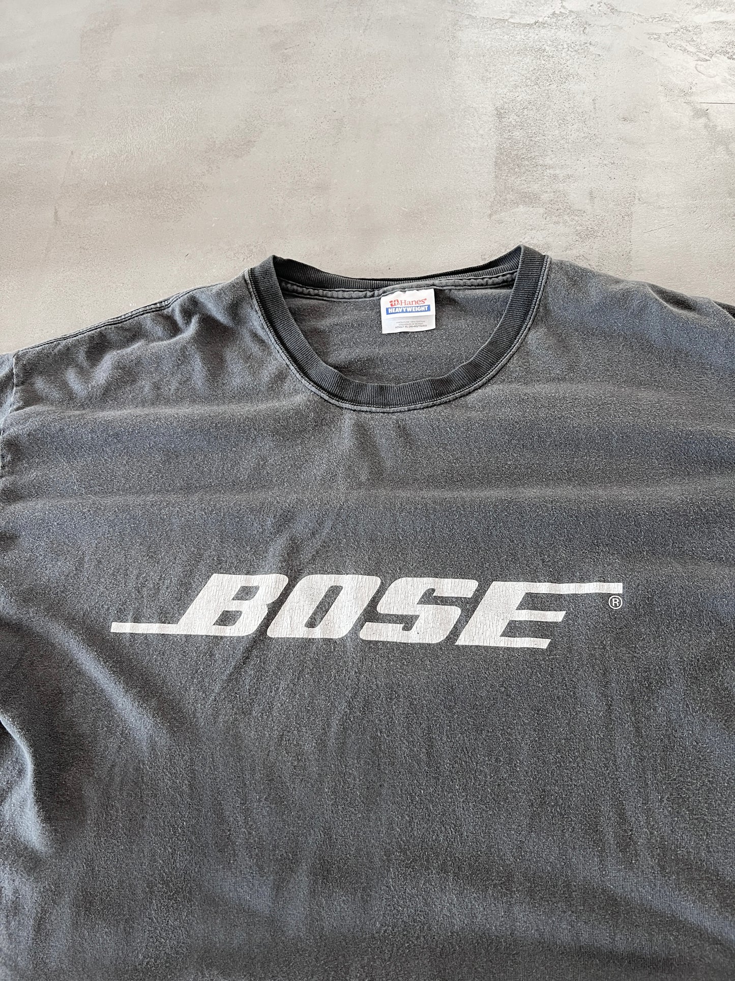 FADED BLACK/GREY BOSE TEE - 1990S - XL