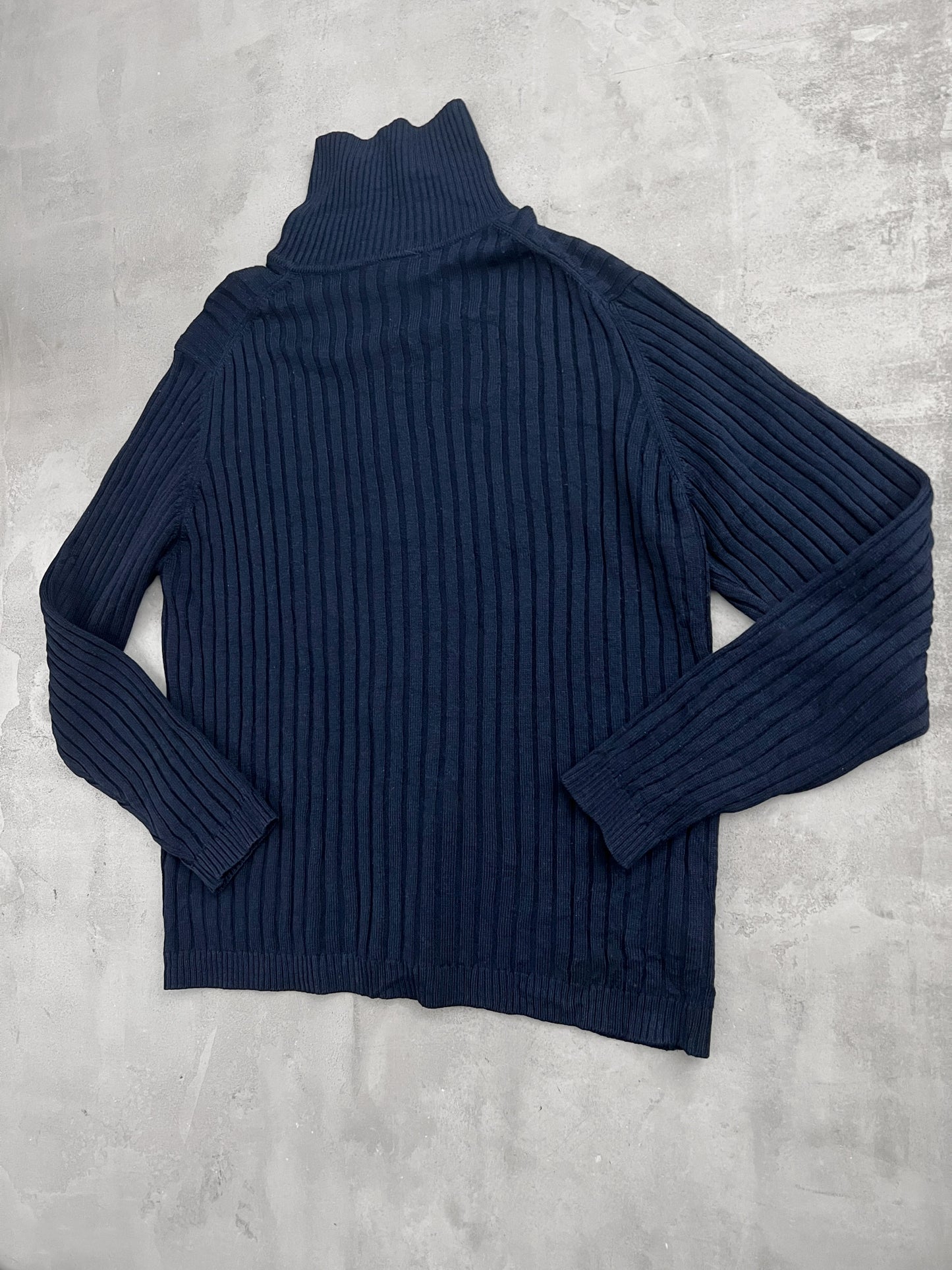 NAVY LACOSTE KNIT JACKET - 2000S - L