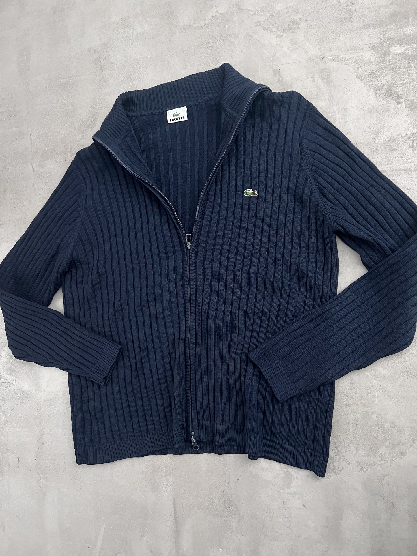 NAVY LACOSTE KNIT JACKET - 2000S - L