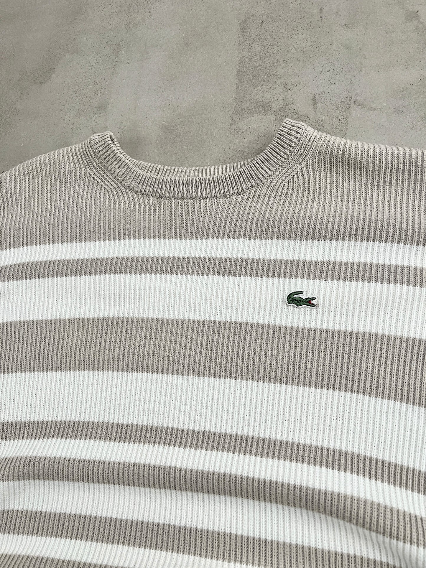 WHITE/BEIGE LACOSTE KNIT SWEATER - 2000S - M