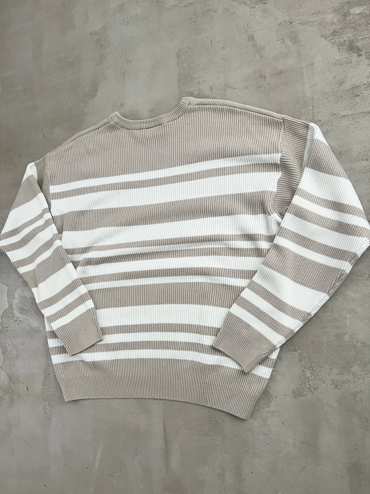 WHITE/BEIGE LACOSTE KNIT SWEATER - 2000S - M