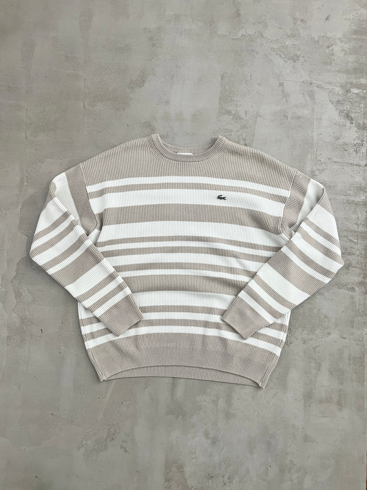 WHITE/BEIGE LACOSTE KNIT SWEATER - 2000S - M