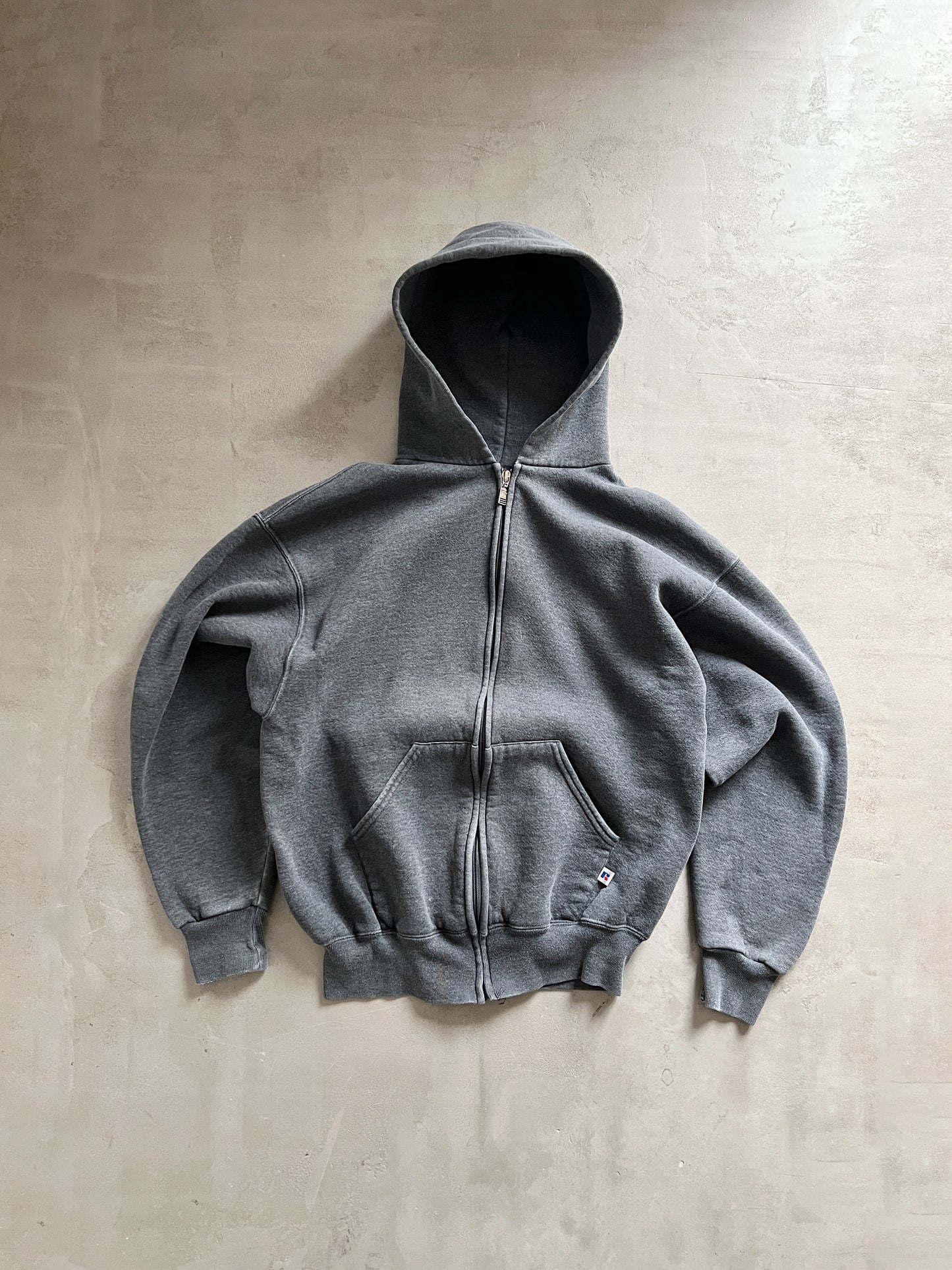 ASH GREY RUSSELL ATHLETIC ZIP UP HOODIE - 1990S - L/M