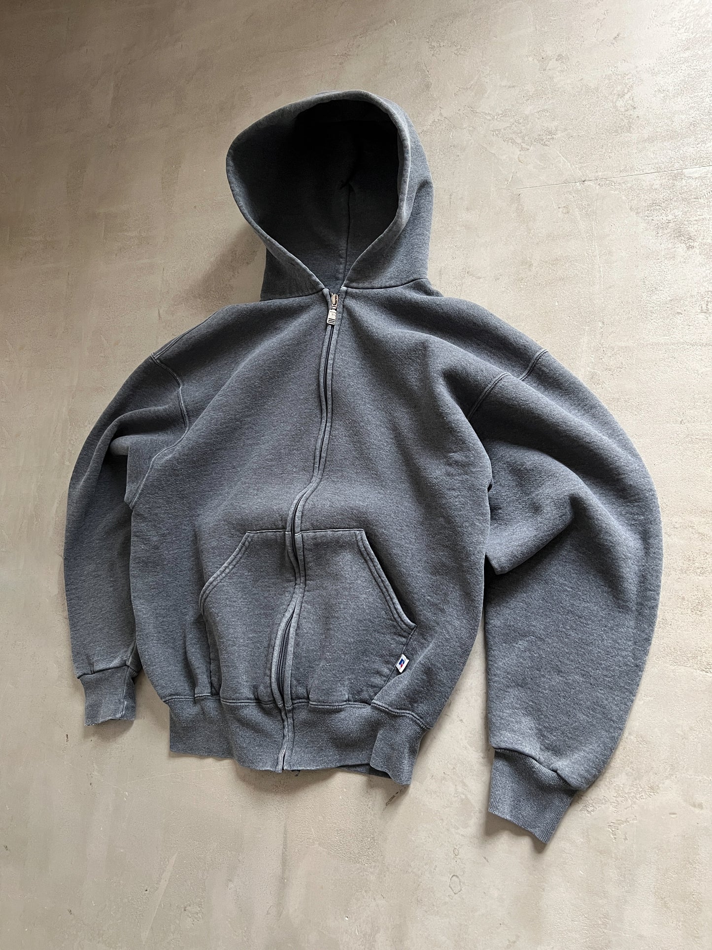 ASH GREY RUSSELL ATHLETIC ZIP UP HOODIE - 1990S - L/M