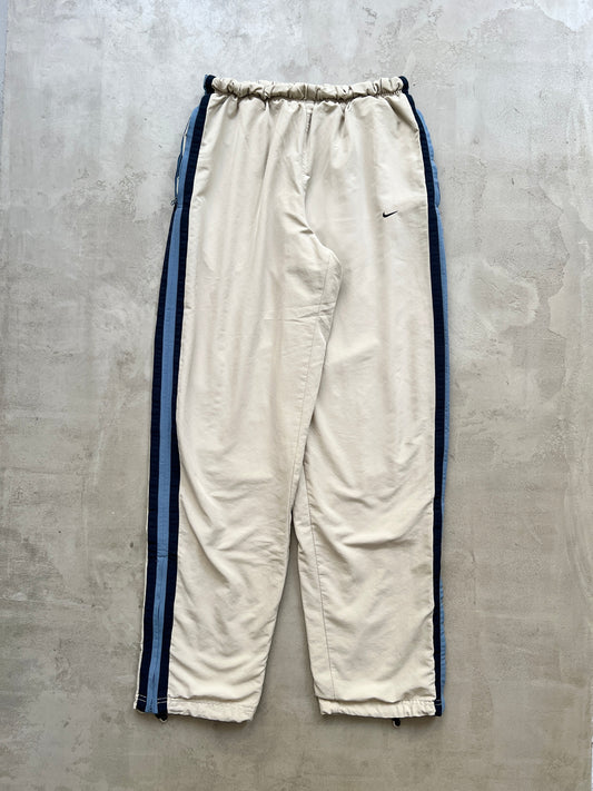 LIGHT BEIGE/BLUE NIKE TRACK PANTS - 2000S - M/L