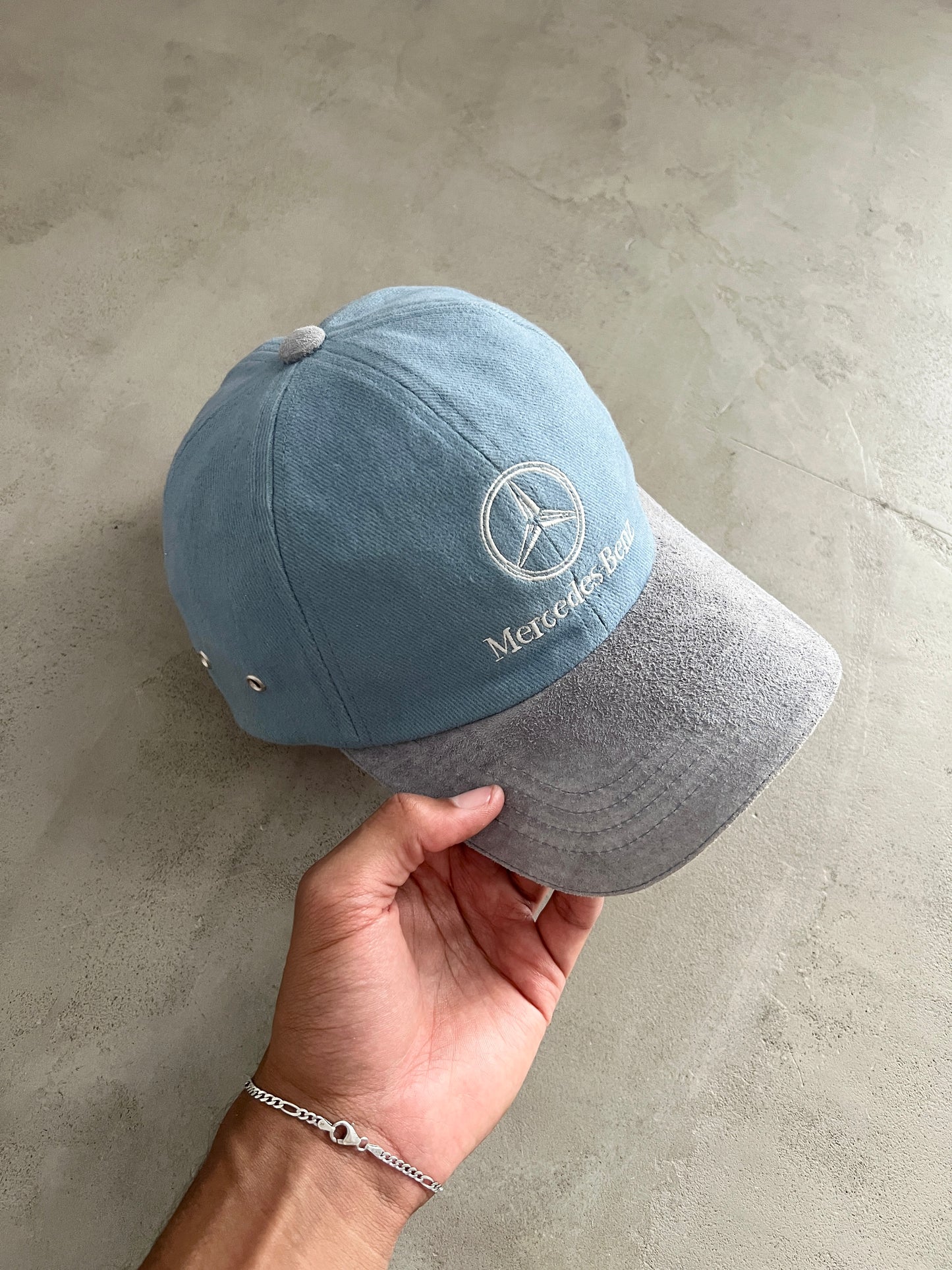 BABY BLUE/GREY MERCEDES BENZ CAP - 1990S