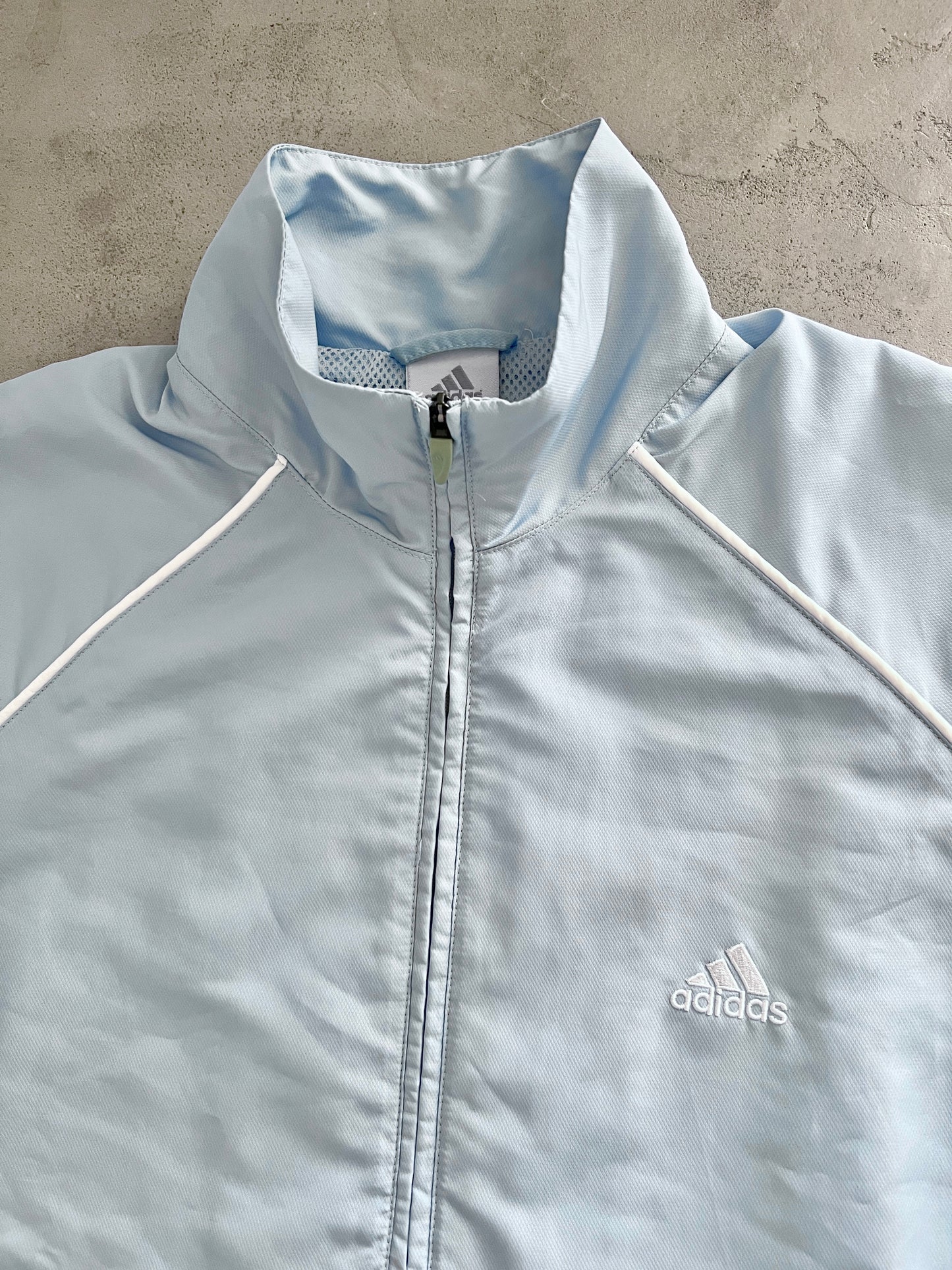 BABY BLUE ADIDAS TRACK JACKET - 2000S - WMNS L